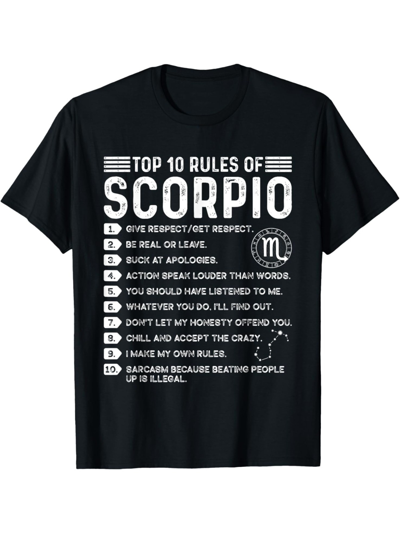 Men's Graphic T-Shirt Top Ten Rules Typography With Horoscope Graphic Zodiac Scorpio