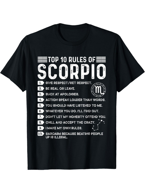 Men's Graphic T-Shirt Top Ten Rules Typography With Horoscope Graphic Zodiac Scorpio