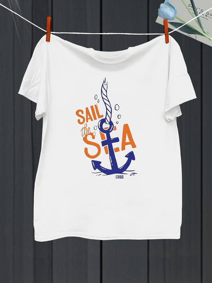 Men's Graphic T-Shirt Sail The Sea With Rope And Blue Anchor