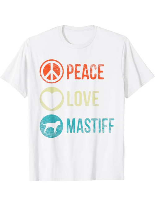 Men's Graphic T-Shirt Peace Love With Silhouetted Dog And Colorful Graphic Mastiff