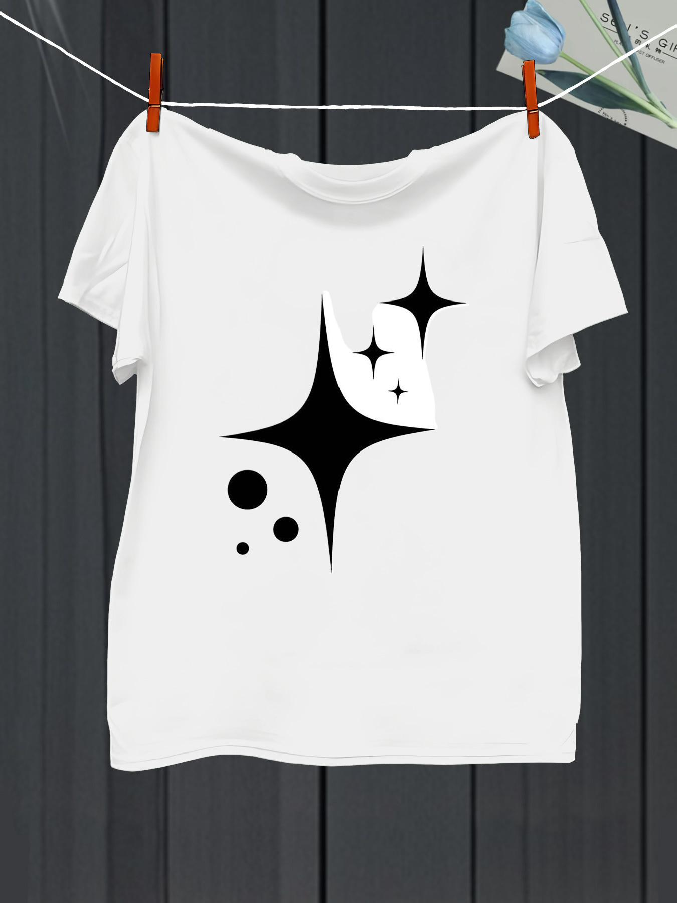 Men's Graphic T-Shirt Minimalist Star Shapes With Abstract Black Sparkles Pattern