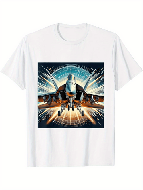 Men's Graphic T-Shirt Futuristic Energy Surge With Powerful Jet Fighter Plane