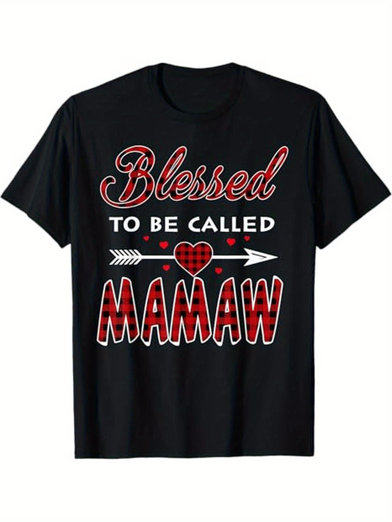 Men's Graphic T-Shirt Blessed To Be Called Mamaw With Heart Arrow Plaid Pattern Lettering Shirt