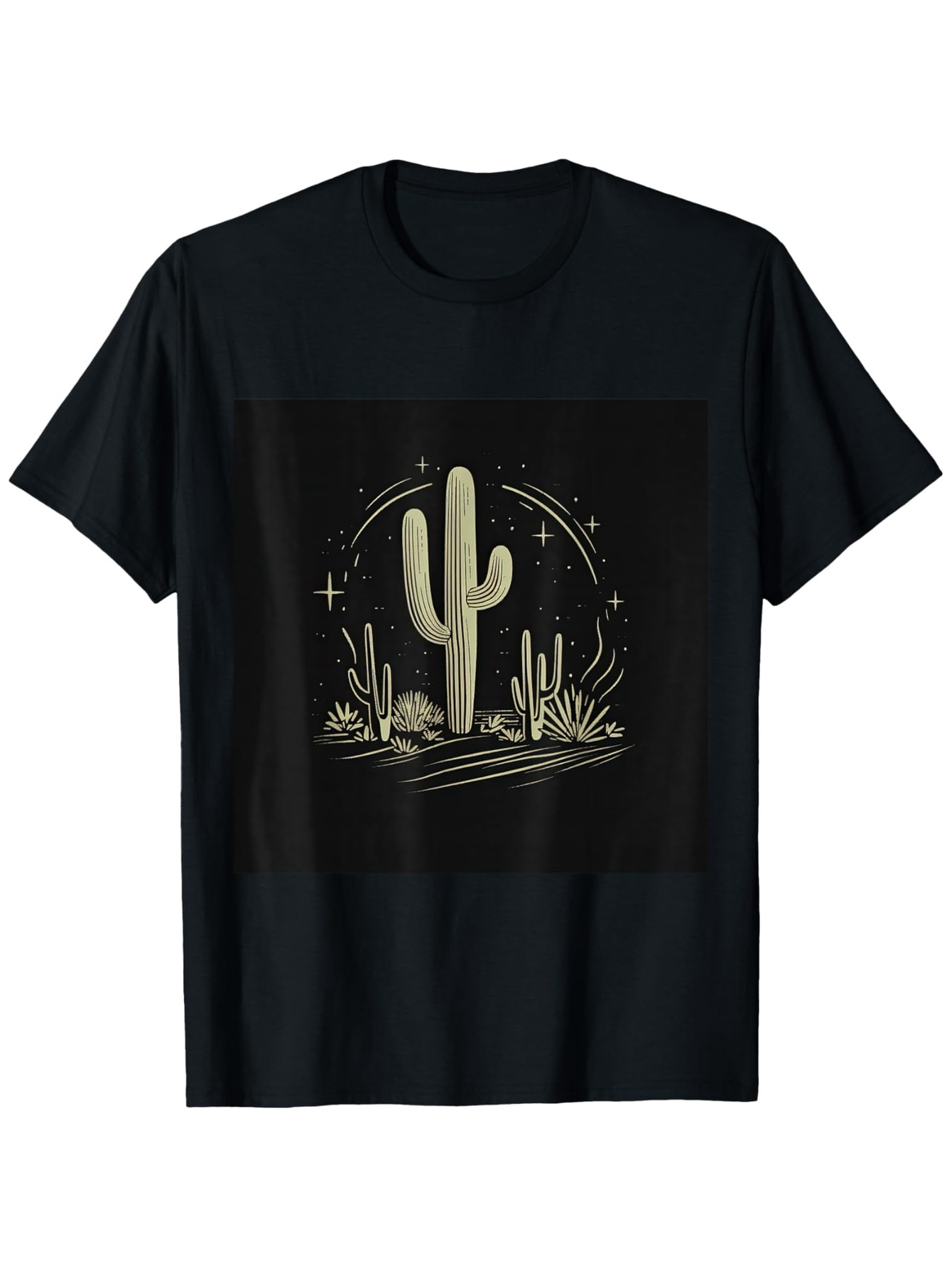 Men's Graphic T-Shirt Nighttime Desert Landscape With Stars Cactus And Flowing Sand Cactus