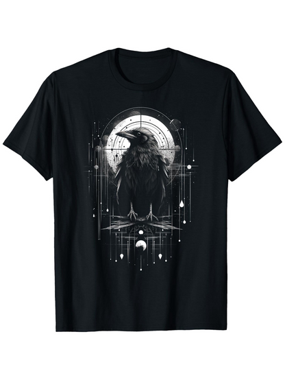 Men's Graphic T-Shirt Celestial Night Sky With Mysterious Moon And Stars Surrounding A Majestic Raven