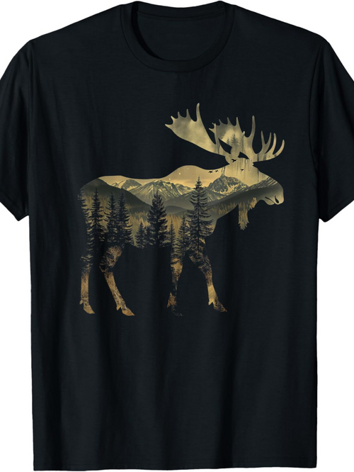 Men's Graphic T-Shirt Majestic Wilderness Landscape Reflected In A Moose Silhouette