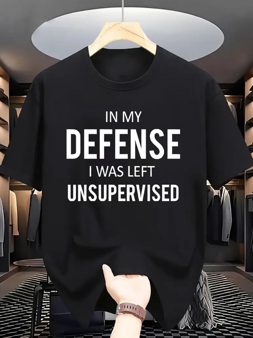 Men's Graphic T-Shirt In My Defense I Was Left Unsupervised Modern Minimal Black T Shirt
