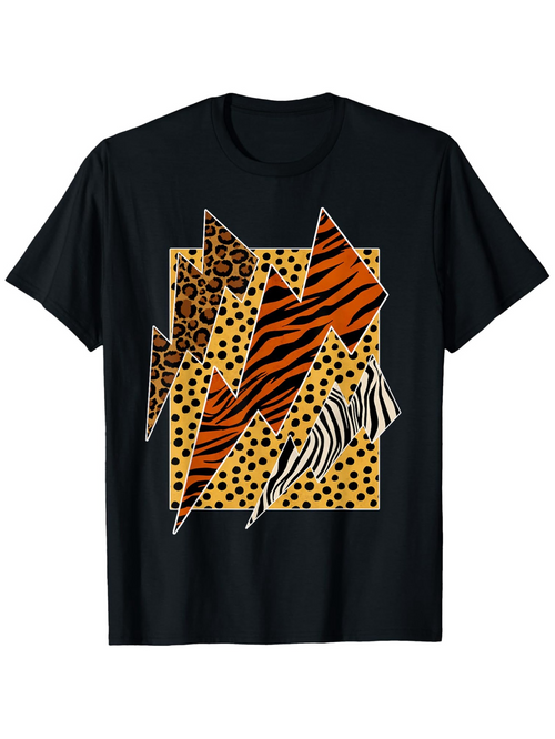 Men's Graphic T-Shirt Wild Animal Prints And Abstract Shapes Under Stark Lightning Bolt
