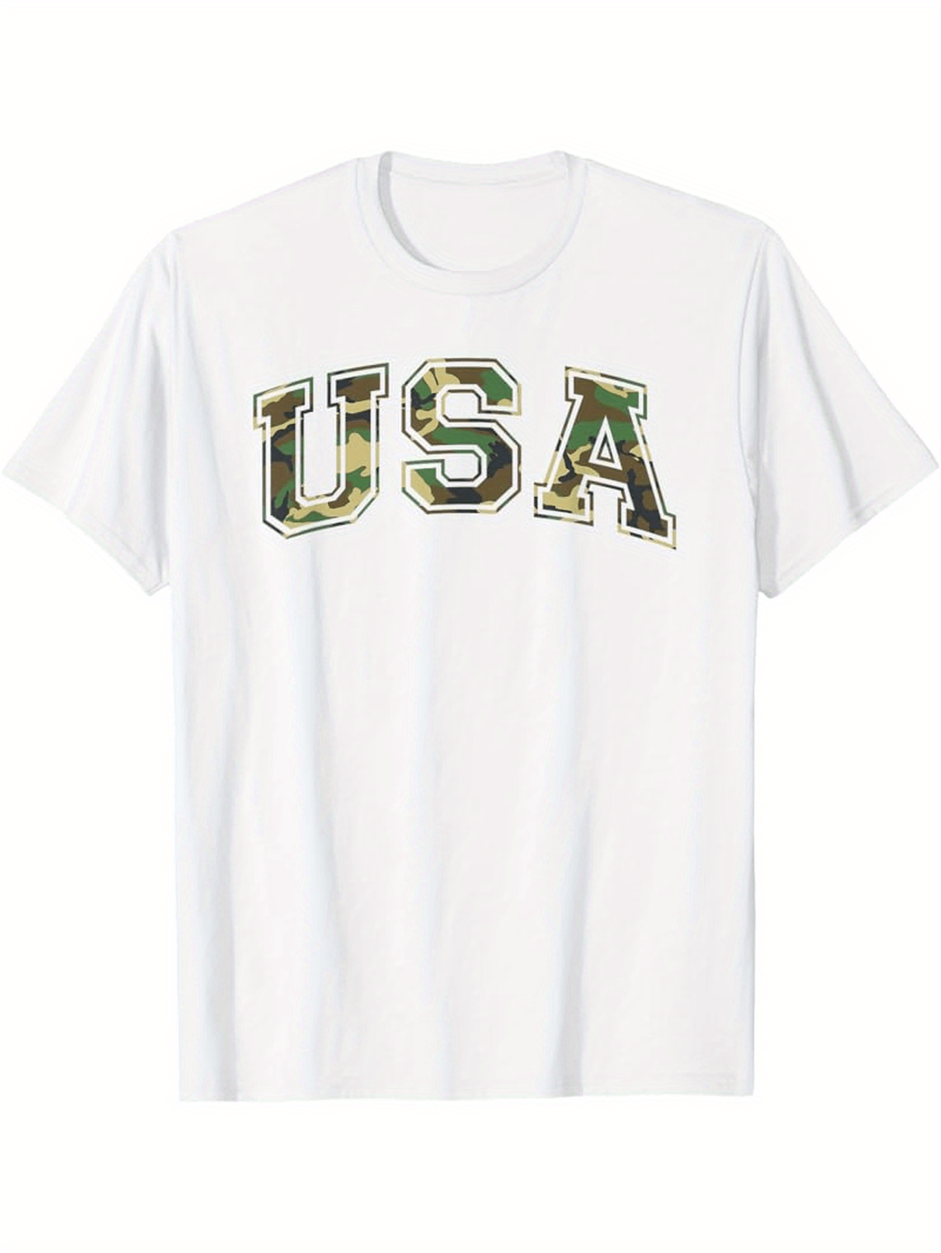 Men's Graphic T-Shirt USA Camouflage Patterned Bold Letters With Sharp Outline Typography