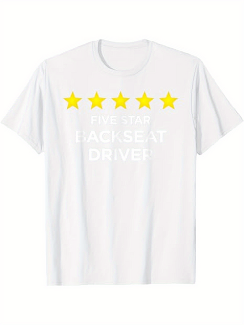 Men's Graphic T-Shirt Five Yellow Stars With Bold White Letters Backseat Driver