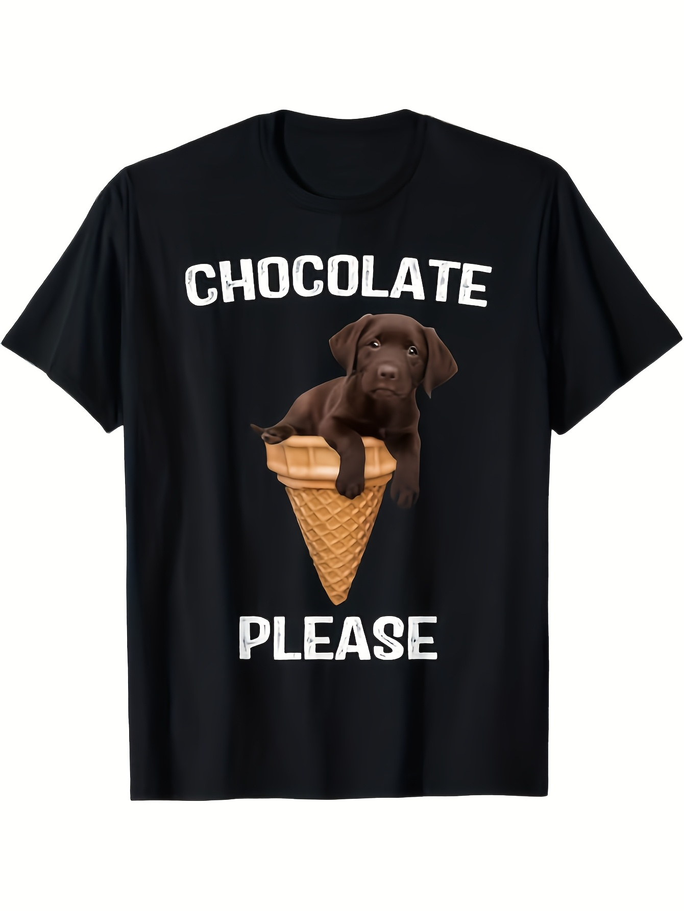 Men's Graphic T-Shirt Chocolate Please Playful Brown Puppy In Ice Cream Cone Graphic