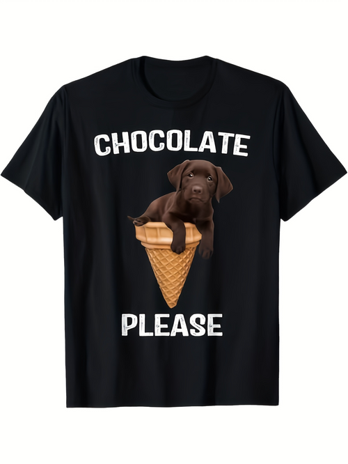 Men's Graphic T-Shirt Chocolate Please Playful Brown Puppy In Ice Cream Cone Graphic