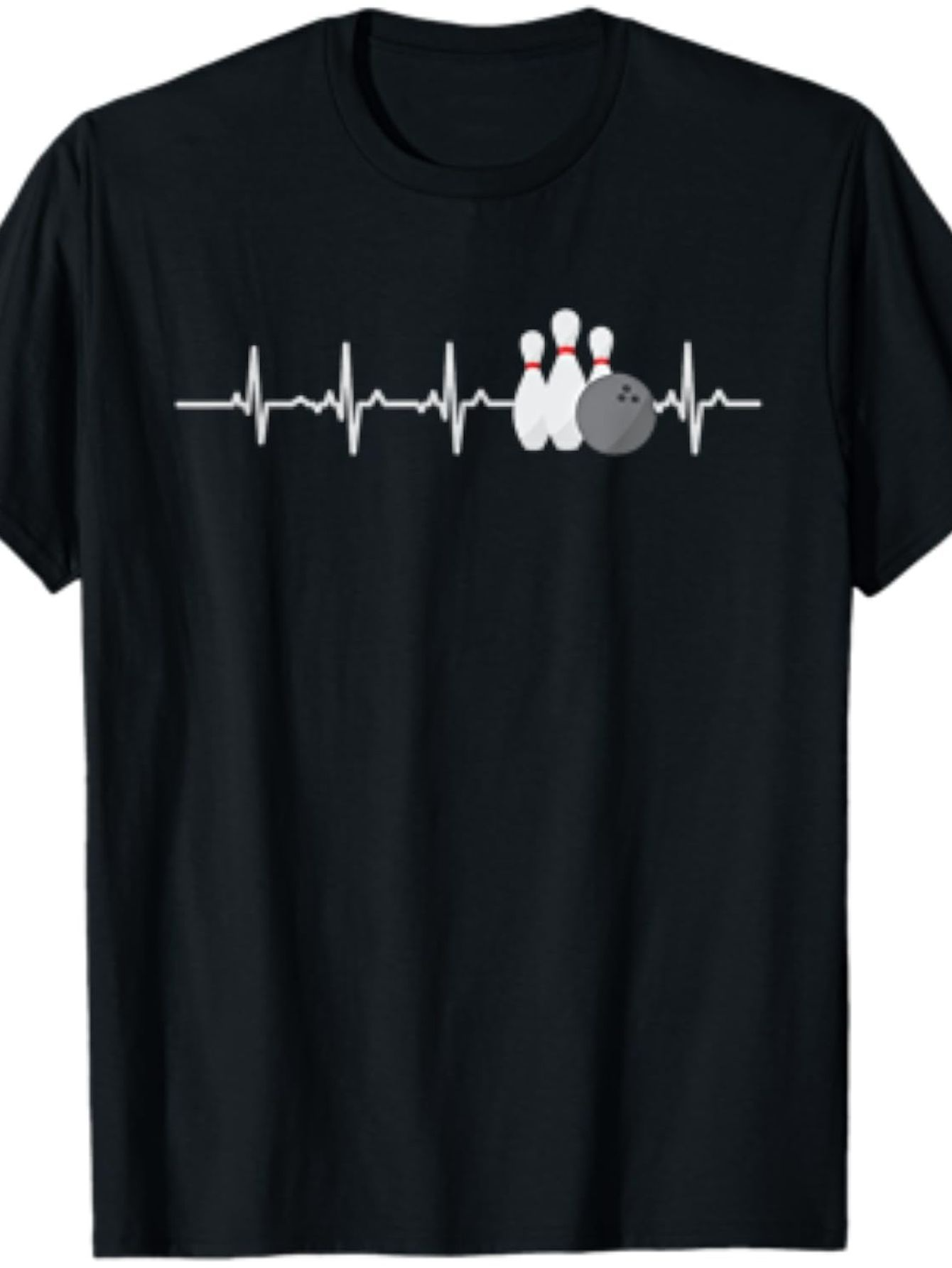 Men's Graphic T-Shirt Heartbeat Line With Striking Bowling Ball And Pins Design