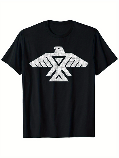 Men's Graphic T-Shirt Weathered Monochrome Lines With Tribal Style Geometric Eagle Graphic