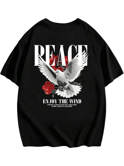 Men's Graphic T-Shirt Peaceful Spirit With Red Roses And Flying White Dove
