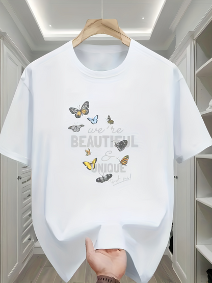 Men's Graphic T-Shirt Beautiful Unique Floating Butterflies Above Gentle White Clouds Shirt