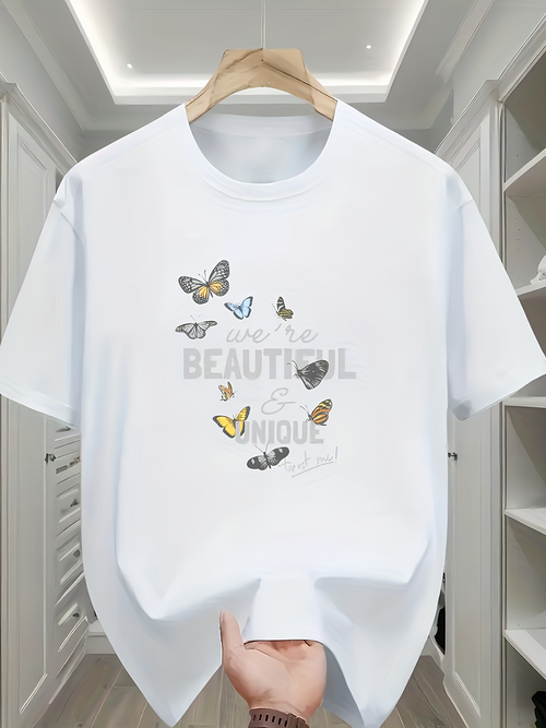 Men's Graphic T-Shirt Beautiful Unique Floating Butterflies Above Gentle White Clouds Shirt