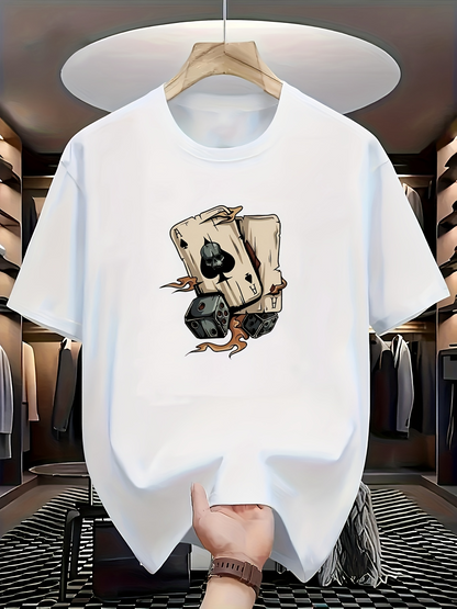 Men's Graphic T-Shirt Rustic Playing Cards With Dice And Dramatic Flourishes