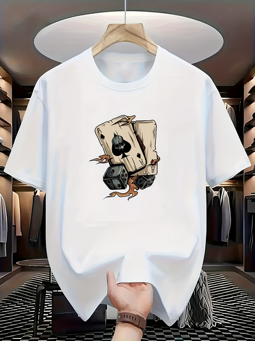 Men's Graphic T-Shirt Rustic Playing Cards With Dice And Dramatic Flourishes
