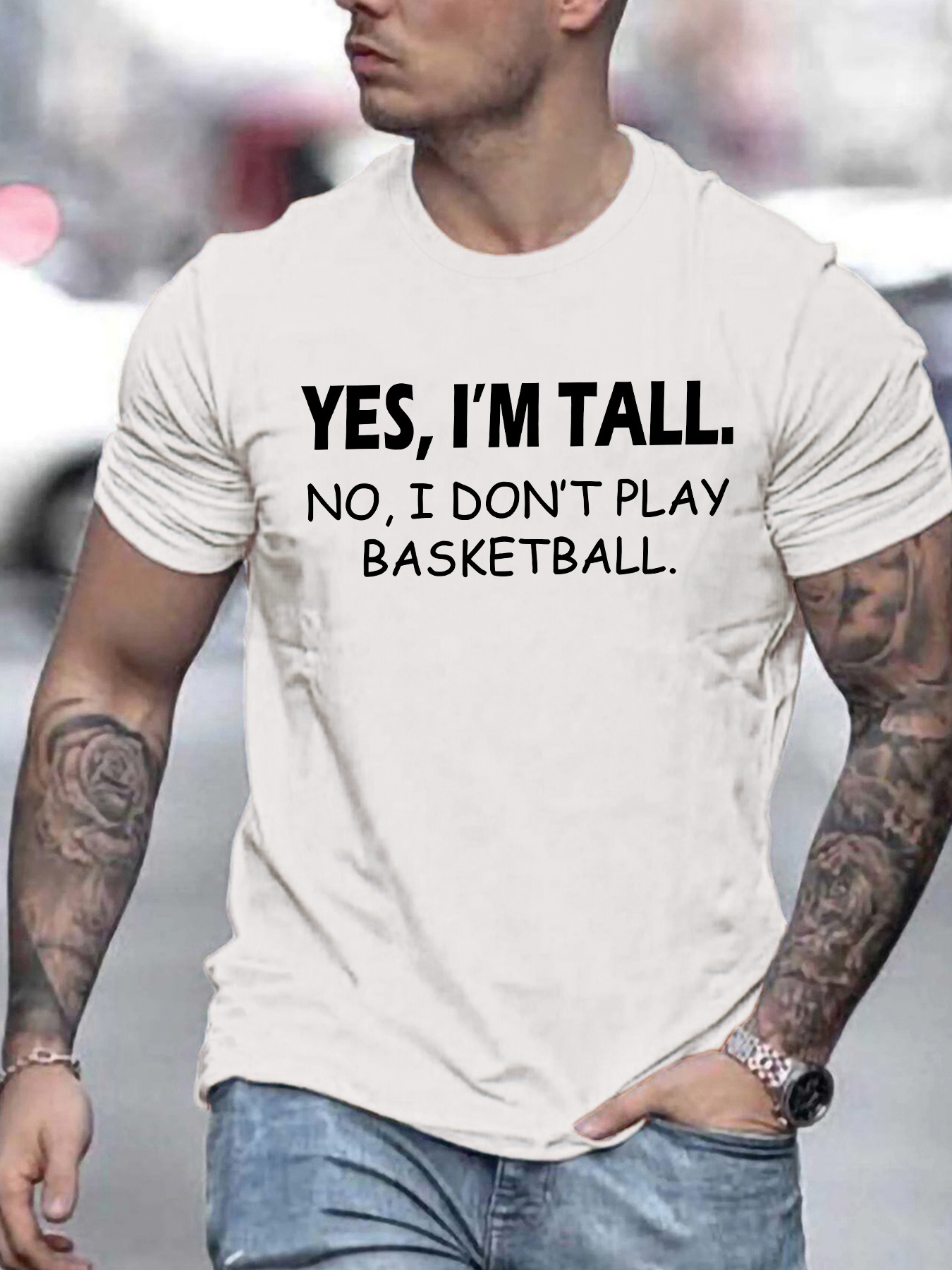 Men's Graphic T-Shirt Yes Im Tall No I Dont Play Basketball Clean Urban Outfit Message Statement T Shirt