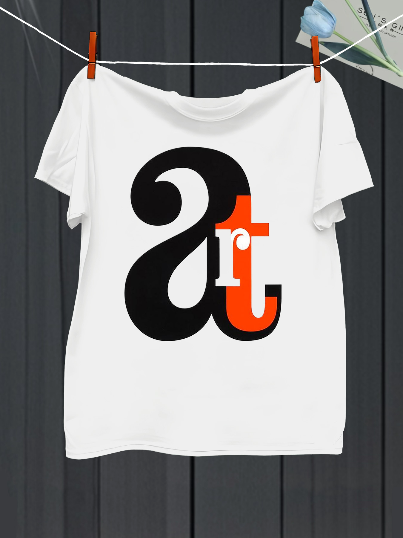 Men's Graphic T-Shirt Bold Black Orange Artistic Letters Overlapping White Tee