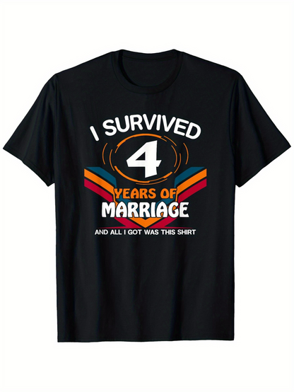 Men's Graphic T-Shirt I Survived Four Years Of Marriage Retro Striped Emblem With Bold Text Shirt