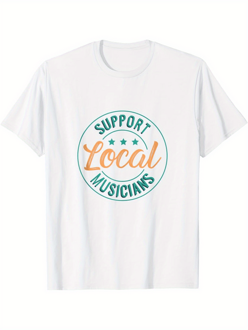 Men's Graphic T-Shirt Support Local Musicians Retro Circular Lettered Badge