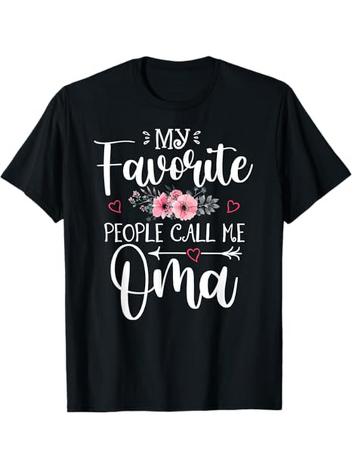 Men's Graphic T-Shirt My Favorite People Call Me Oma Pink Blossoms And Doodle Hearts Wording T Shirt