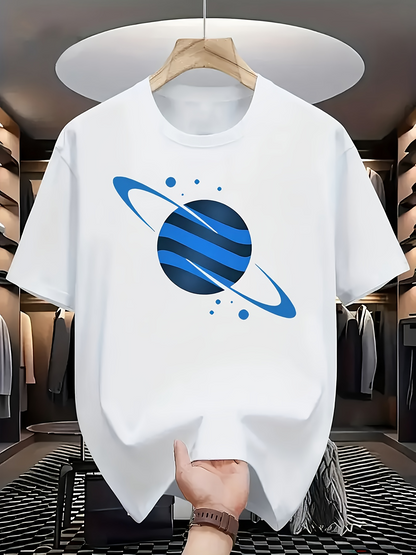 Men's Graphic T-Shirt Electric Blue Rings With Swirling Black Centered Planet