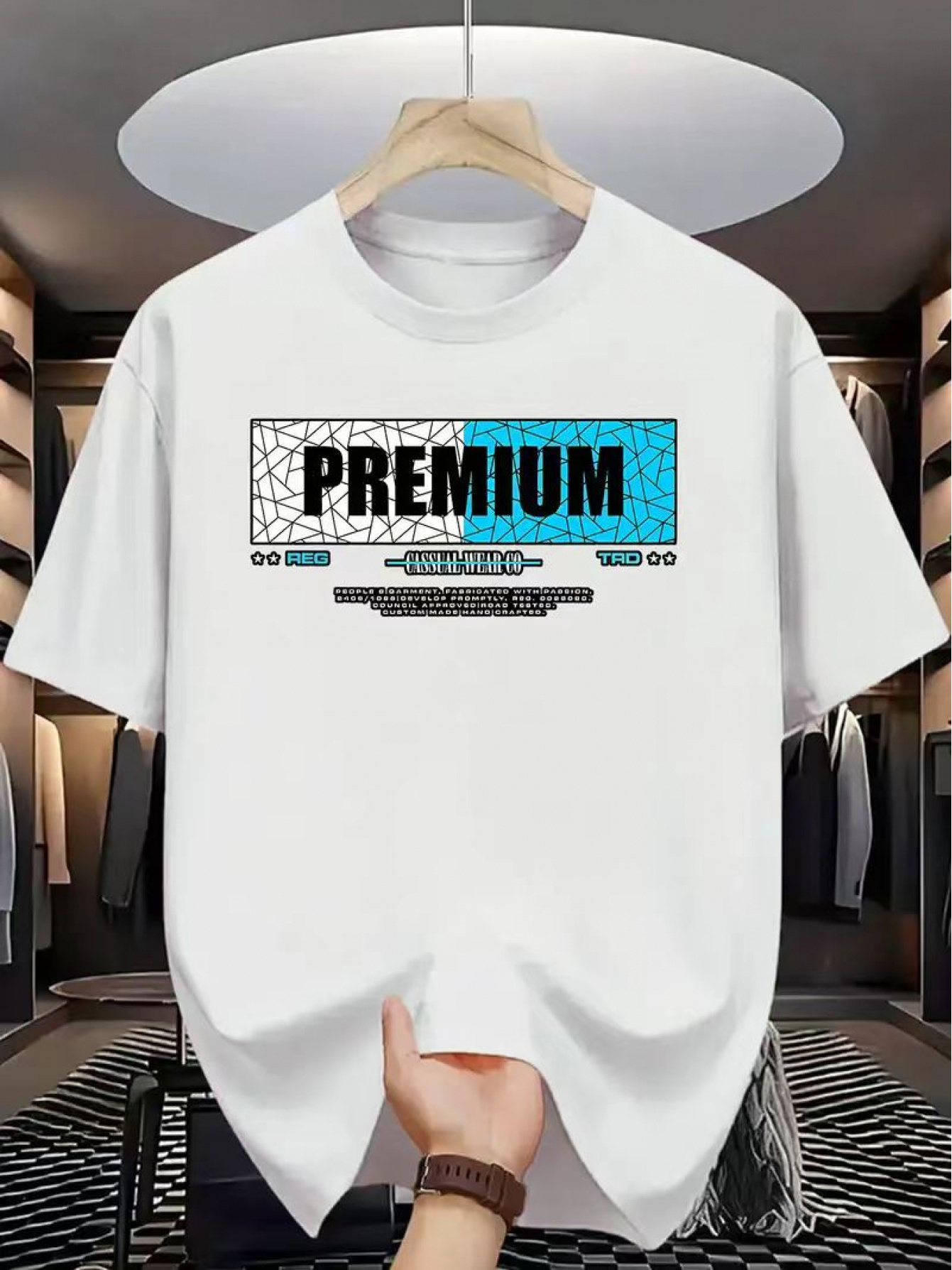 Men's Graphic T-Shirt Premium Geometric Blue Accents Modern Urban Street T Shirt