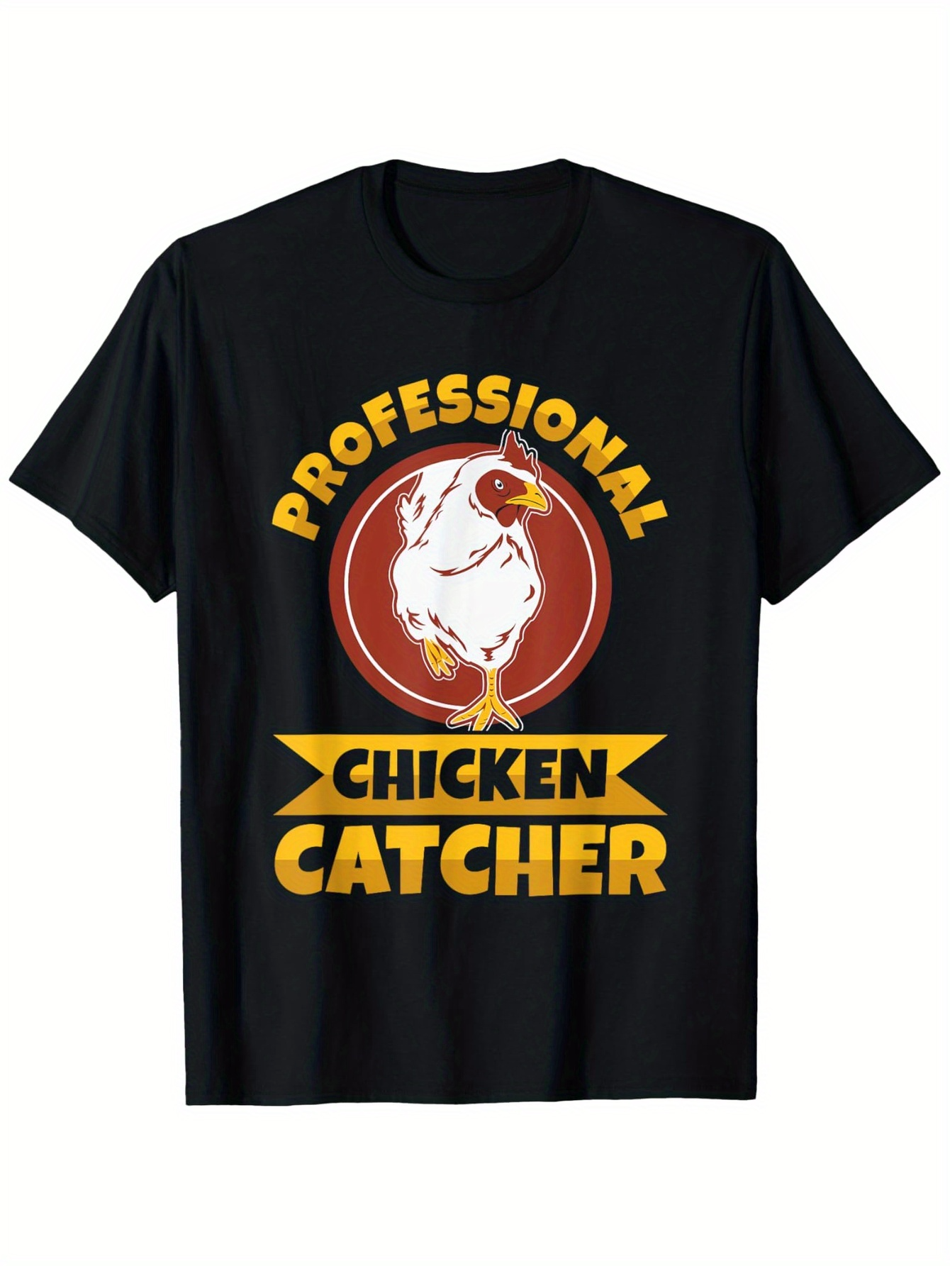 Men's Graphic T-Shirt Professional Yellow Banner With Cartoon Hen Among Red Circle Chicken