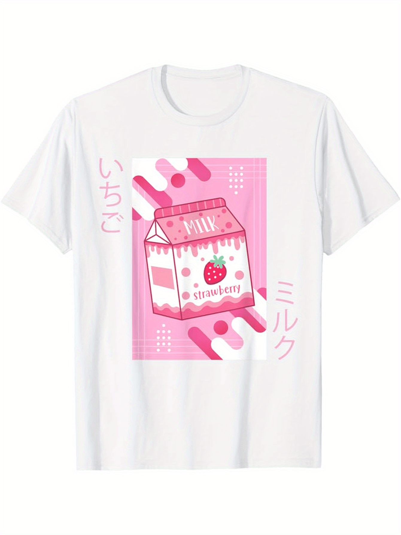 Men's Graphic T-Shirt Strawberry Milk Cartoon With Playful Pink Design Featuring Milk Carton