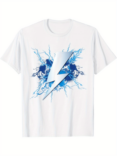 Men's Graphic T-Shirt Electric Blue Splashes Bursting Through Center Lightning Bolt