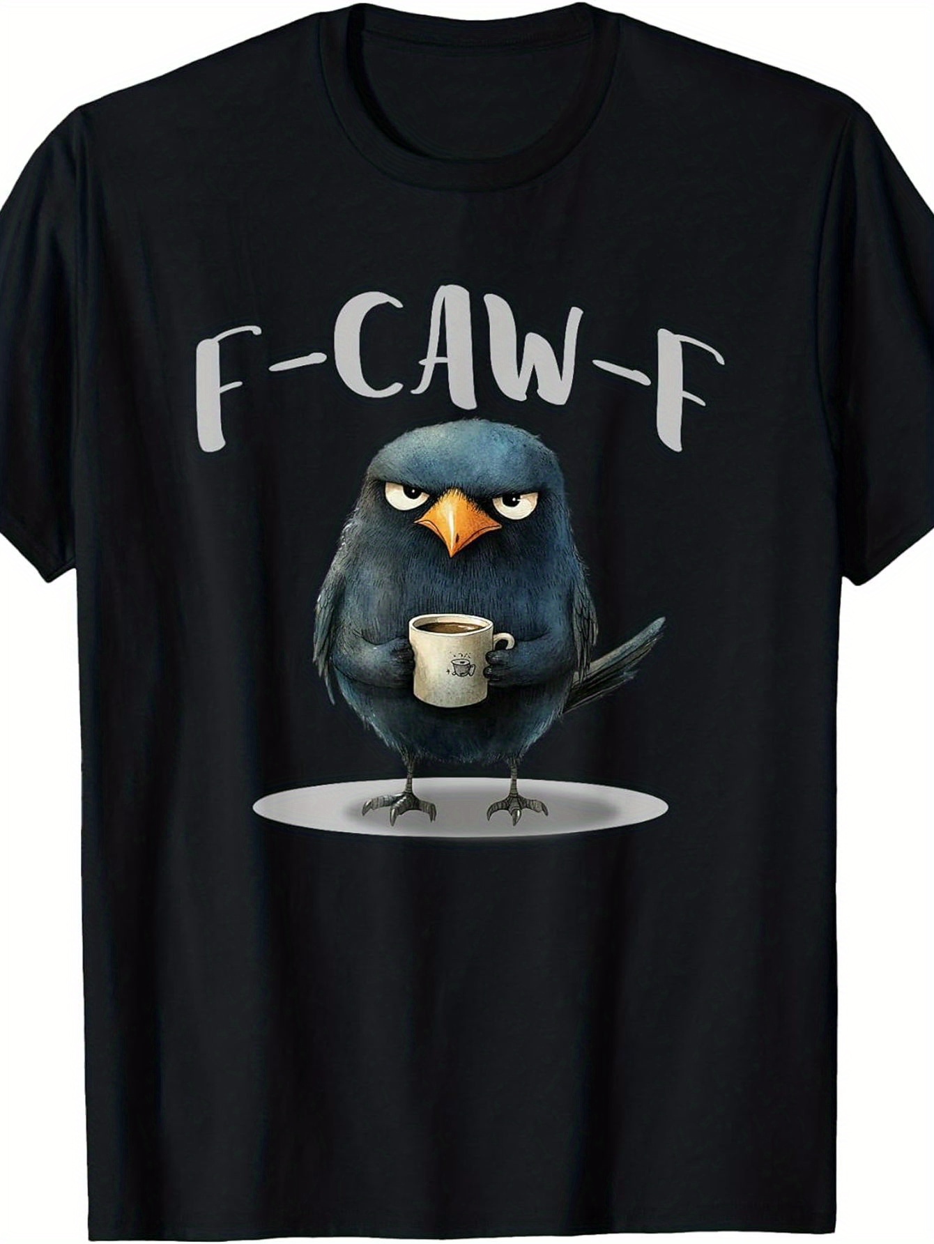 Men's Graphic T-Shirt F CAW F Grumpy Bird Holding Coffee Standing On A Plate