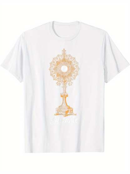 Men's Graphic T-Shirt Golden Ornate Patterned Relic With Decorative Sacred Motif Centerpiece Design
