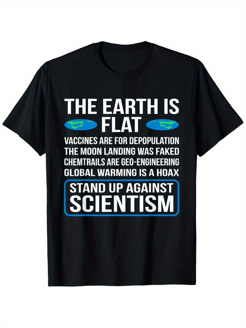 Men's Graphic T-Shirt The Earth Is Flat Conspiracy Slogans With White And Blue Text Statement