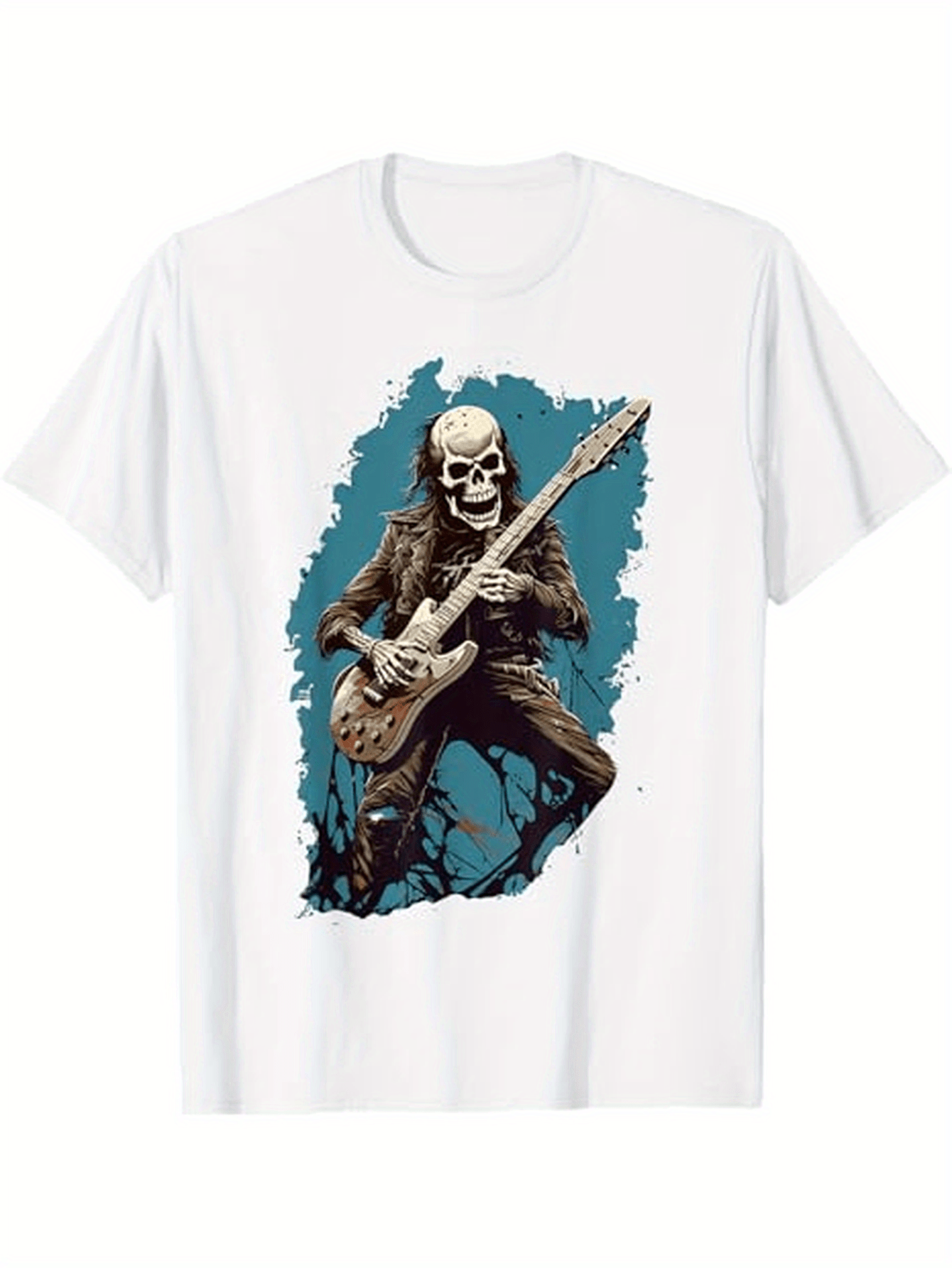Men's Graphic T-Shirt Electric Rock Energy With Fearless Skull Playing Guitar