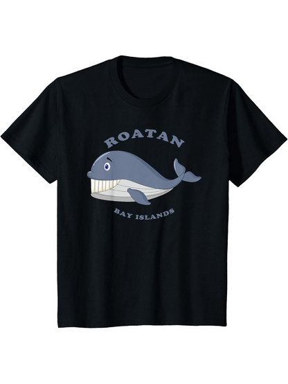 Men's Graphic T-Shirt Roatan Bay Islands With Smiling Cartoon Blue Whale