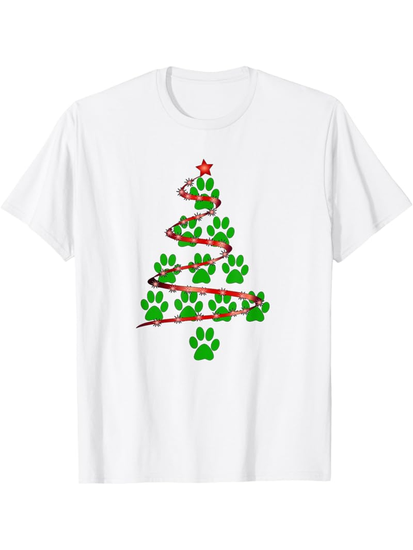 Men's Graphic T-Shirt Festive Green Paw Prints Forming A Christmas Tree Shape