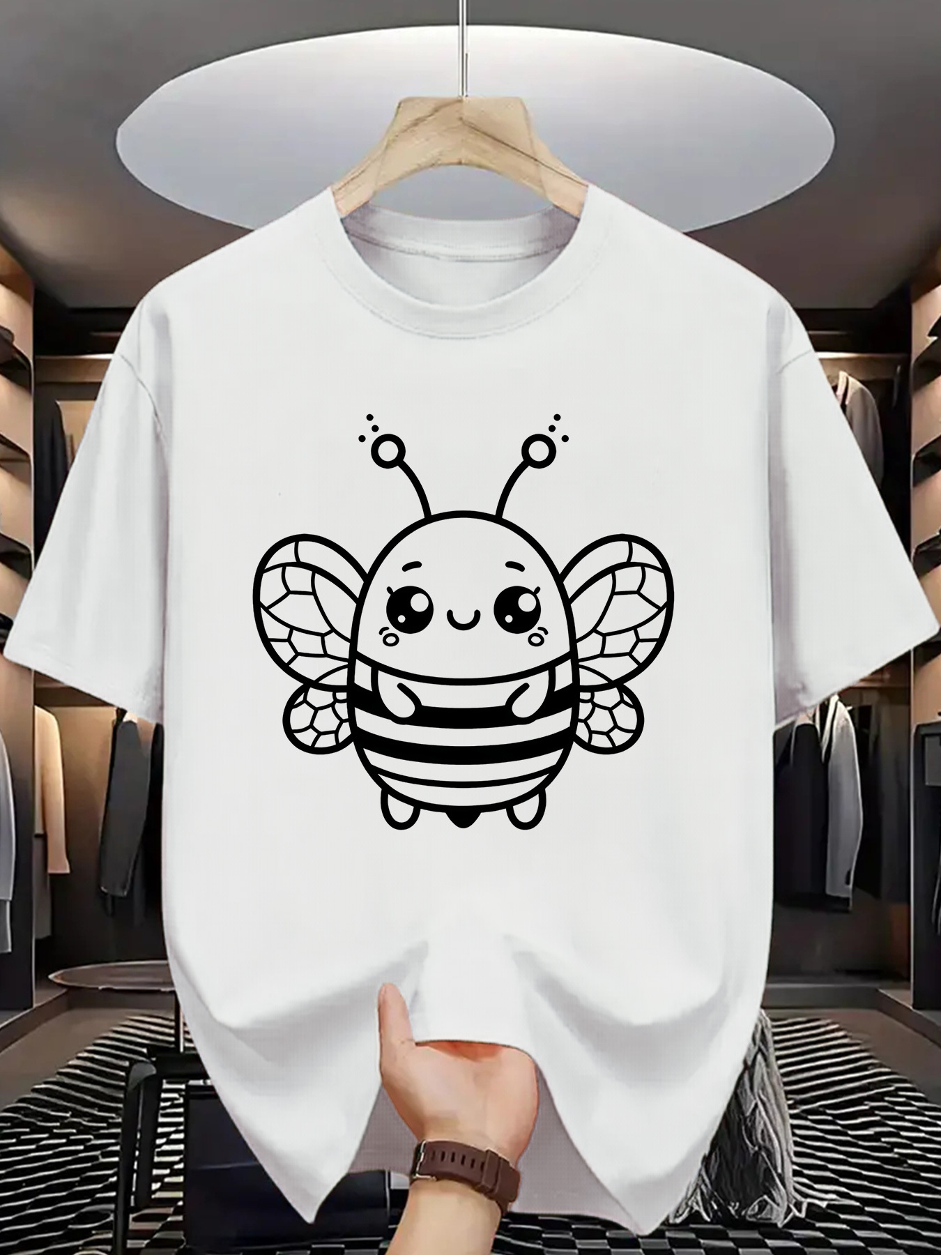 Men's Graphic T-Shirt Minimalist Smiling Cartoon With Playful Eyes Happy Bee