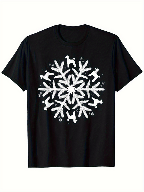 Men's Graphic T-Shirt Fluffy Dogs In Snowflake Shaped Pattern With Crisp Winter Motif Center