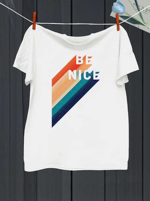 Men's Graphic T-Shirt Be Nice With Colorful Gradient Diagonal Stripes Graphic Text