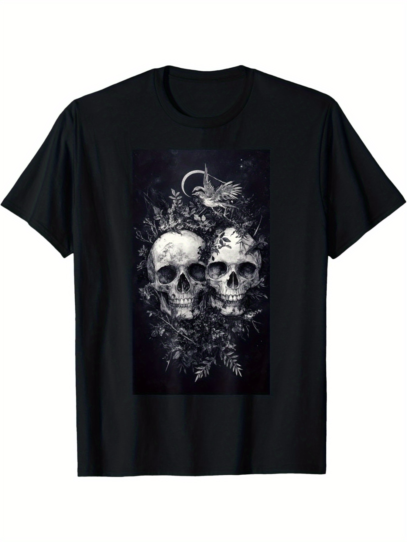 Men's Graphic T-Shirt Floral Shadows With Botanicals Growing Beneath Twin Human Skulls