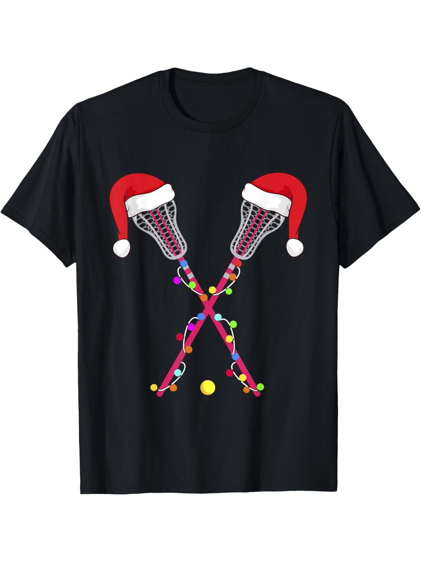 Men's Graphic T-Shirt Christmas Hats With Twinkling Lights On Lacrosse Sticks