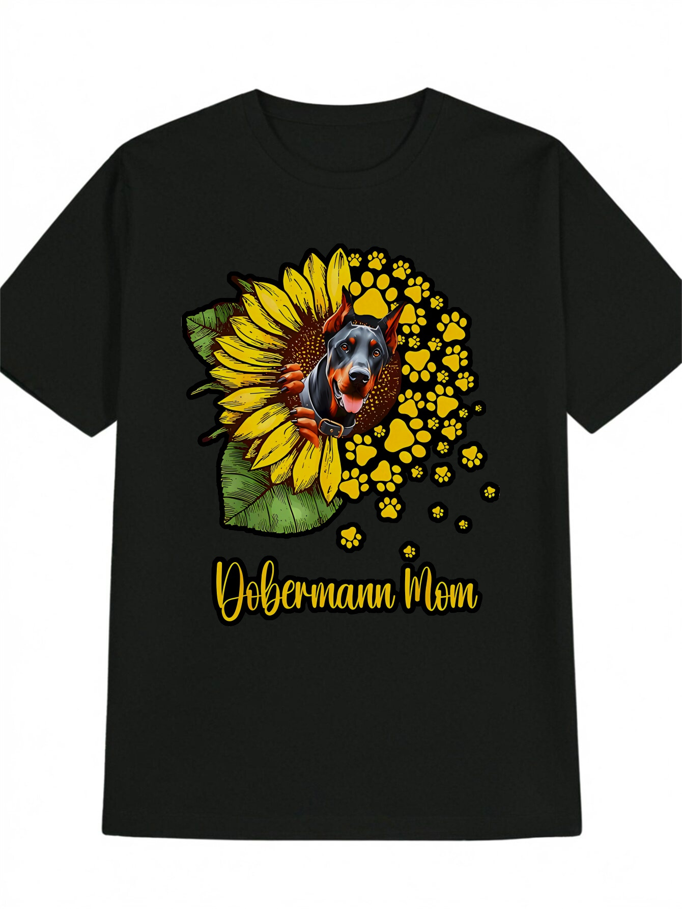 Men's Graphic T-Shirt Dobermann Mom Yellow Sunflower With Petal Burst And Dog Flower