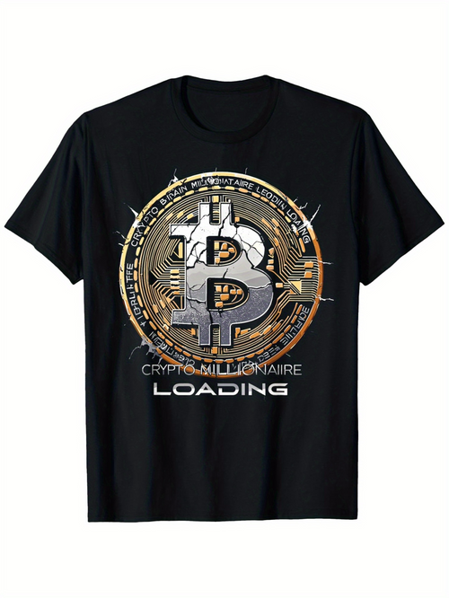 Men's Graphic T-Shirt Crypto Millionaire Loading Metallic Circuit Pattern Around Bitcoin
