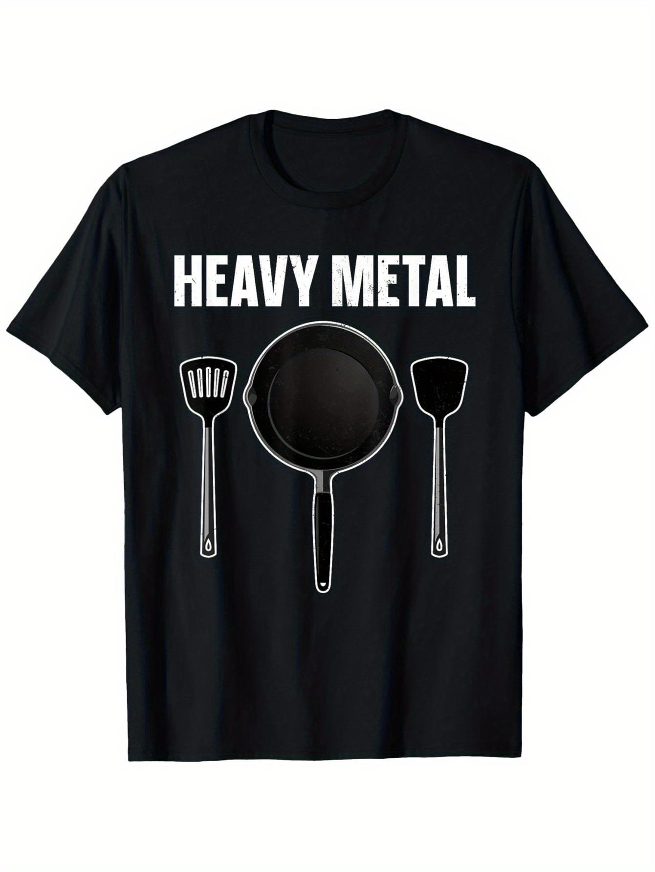 Men's Graphic T-Shirt Heavy Metal With Frying Pan And Kitchen Utensils On Black T Shirt