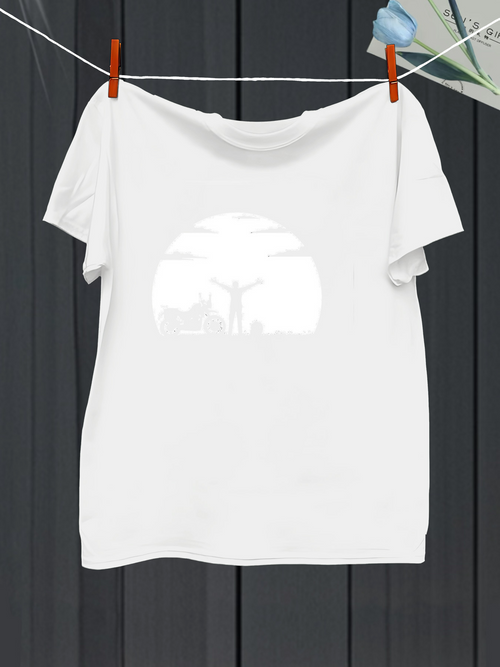 Men's Graphic T-Shirt Sunset Skyline Silhouette With Arms Raised Under Radiant Evening Glow
