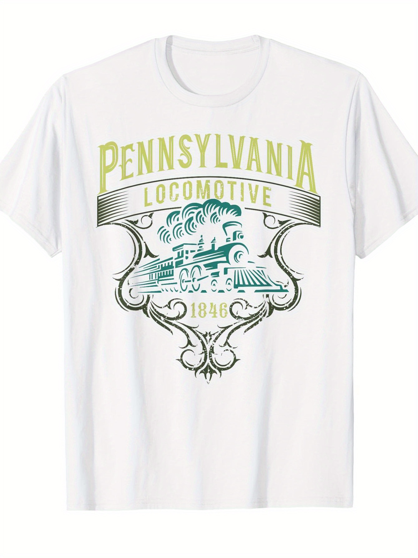 Men's Graphic T-Shirt Pennsylvania Locomotive Vintage Steam Train With Floral Swirls 1846
