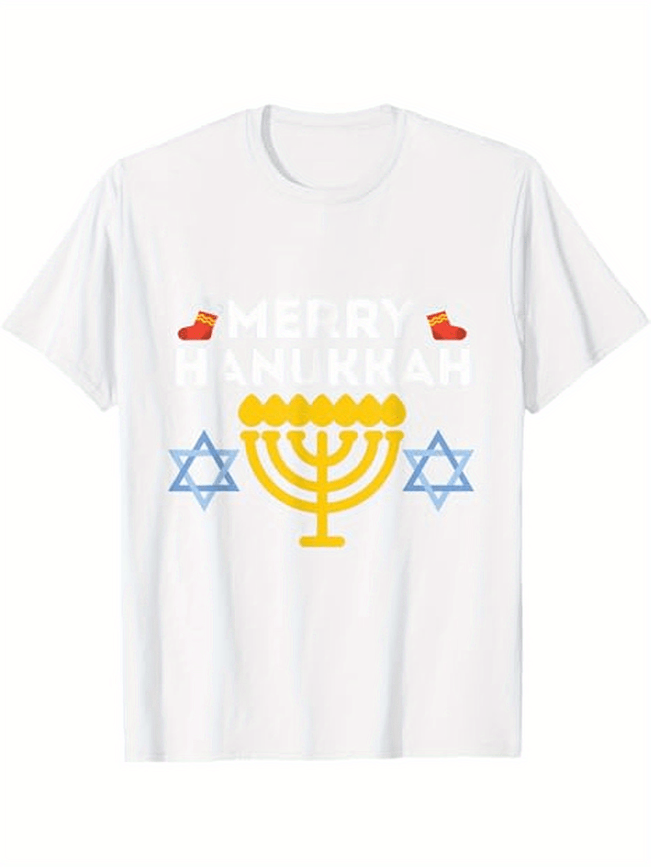 Men's Graphic T-Shirt Merry Hanukkah Festive Stars Candles And Holiday Menorah